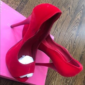 Red velvet stiletto peep toe heels size 7